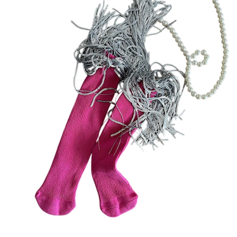 Sequin Tassle Socks- Pink