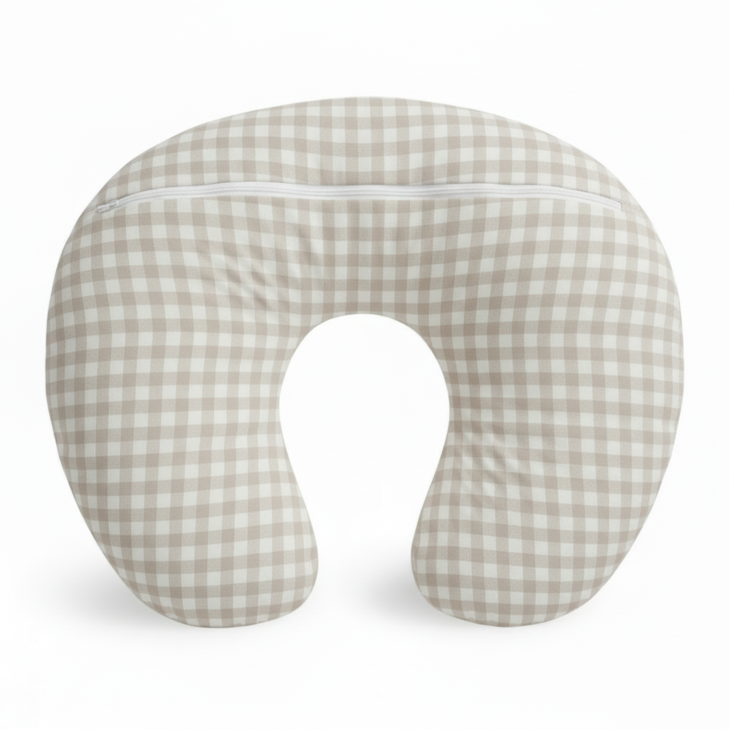 Beige Gingham Nursing Pillow Cover