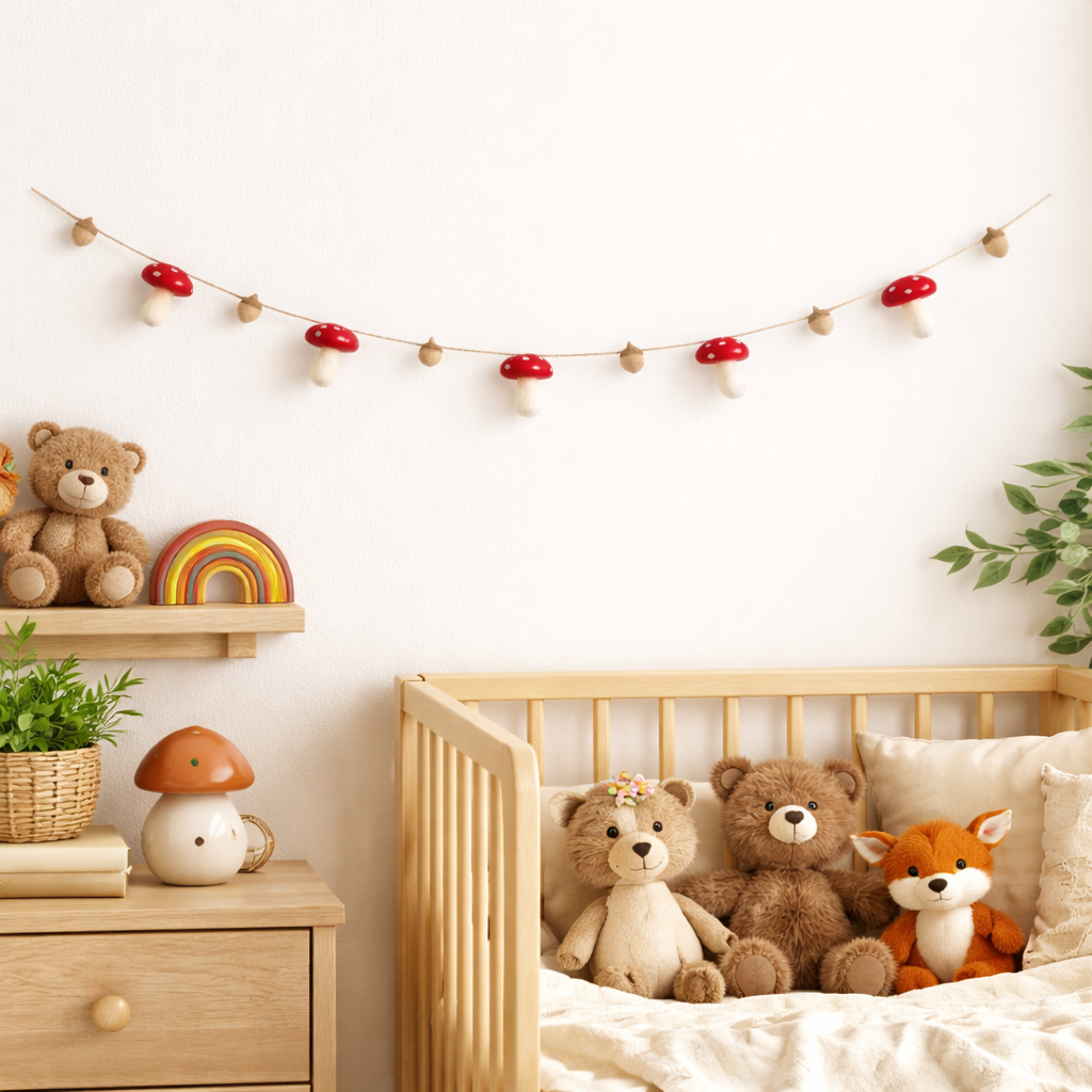 Felt Mushroom And Acorn Garland