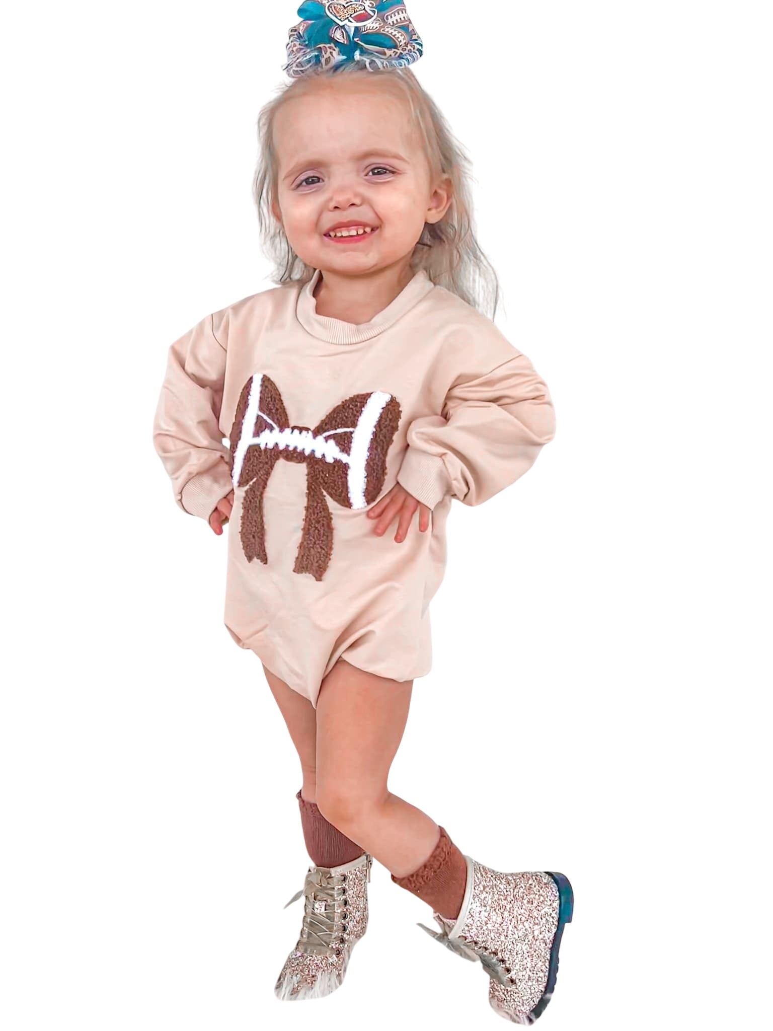 Football Bows Sweater Romper