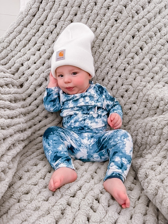 Denim Tie Dye Ribbed Lounge Set