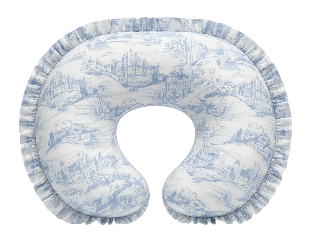 Blue Toile Ruffle Nursing Pillow Cover