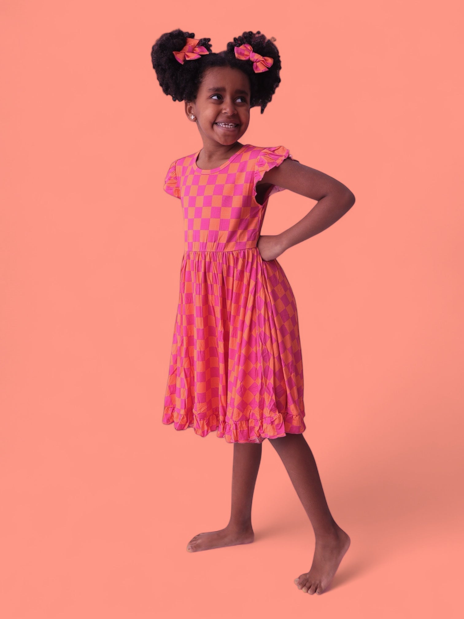 Neon Dreams Checkers Dream Ruffle Dress