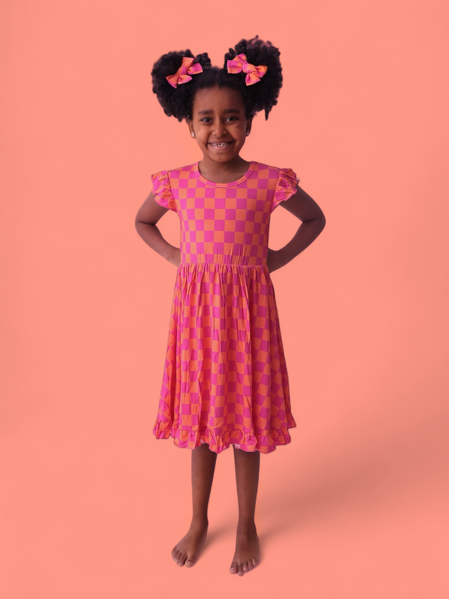 Neon Dreams Checkers Dream Ruffle Dress