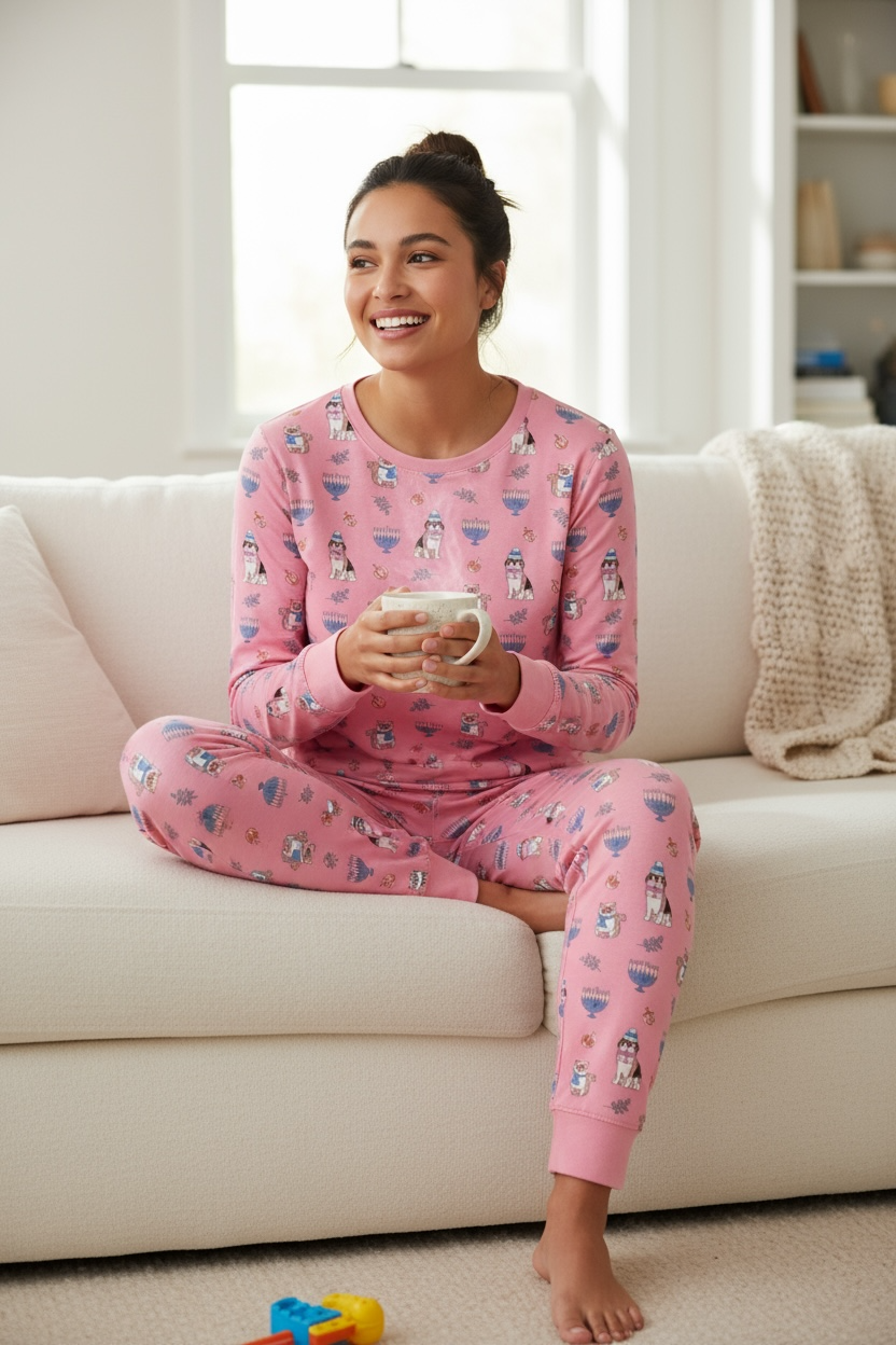 Hanukkah Pets (women's Long Sleeve Pj) - Pink