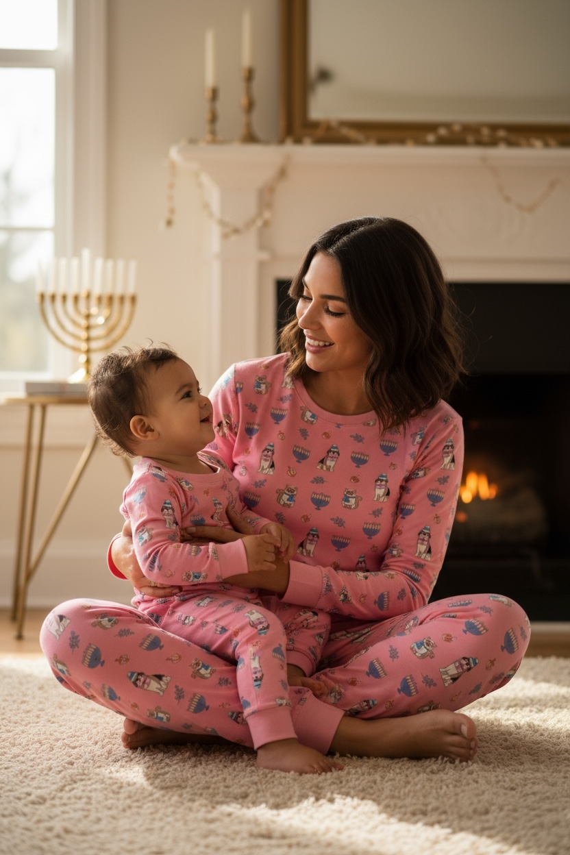 Hanukkah Pets (women's Long Sleeve Pj) - Pink