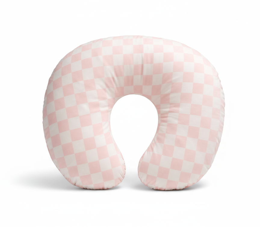 Sugar Pink & White Checkered Nursing Pillow Cover