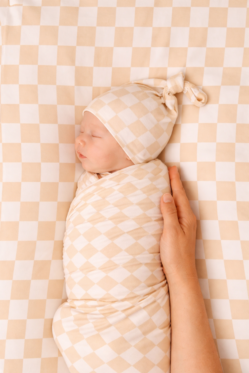 Beige & White Checkered Stretch Swaddle