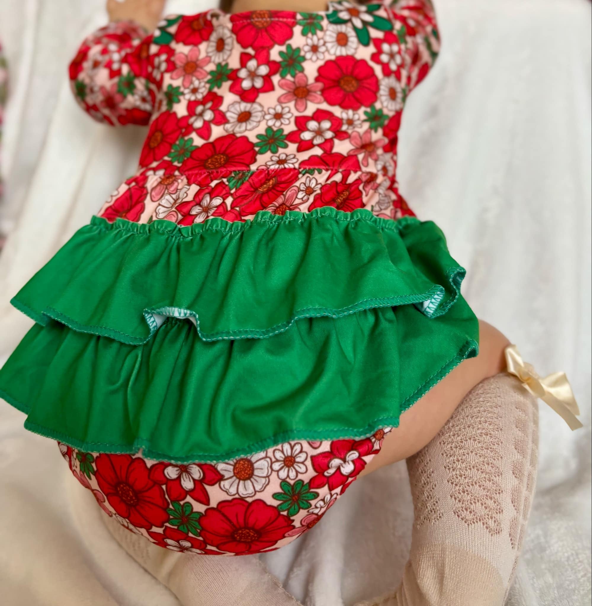 Christmas Floral Ruffle Romper