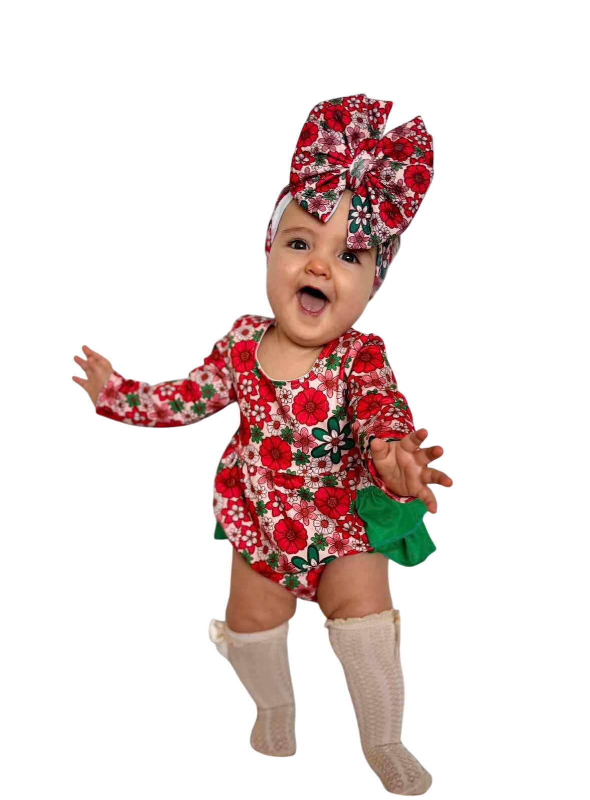 Christmas Floral Ruffle Romper