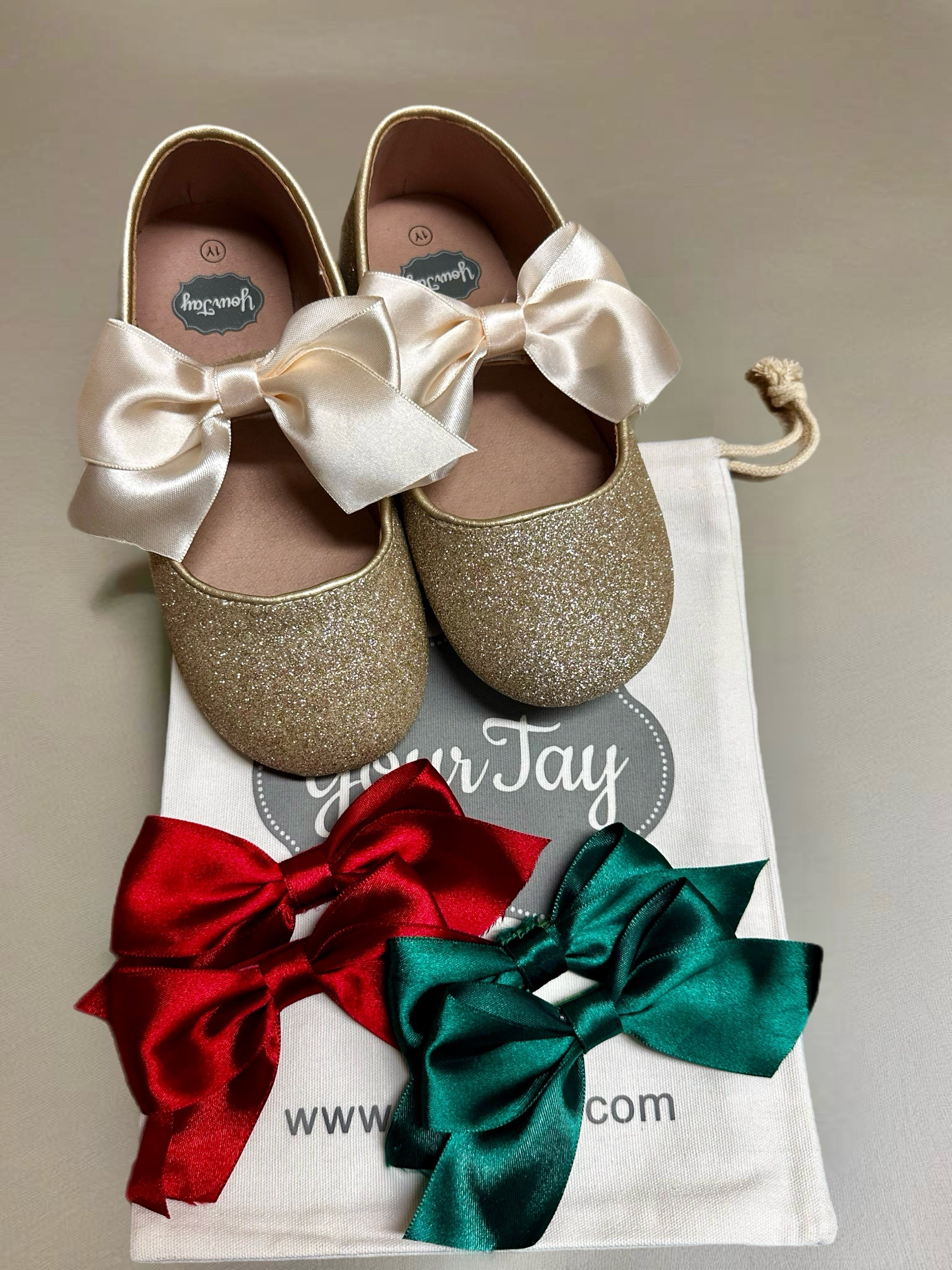 Set Of 3 Interchangeable Bows For Trinity Pair - Green, Red, Gold