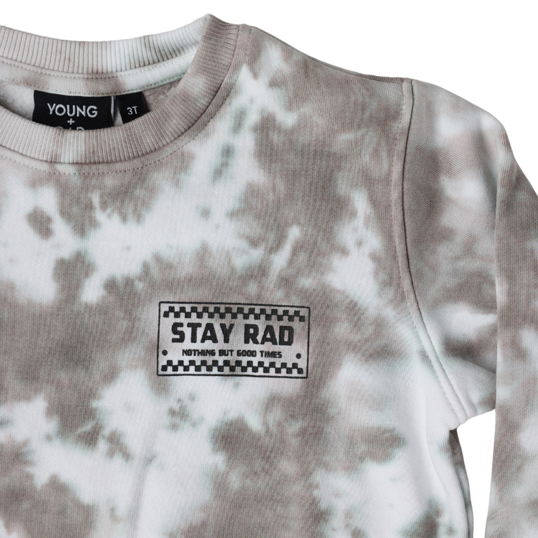 Stay Rad Tie-dye Crewneck // Taupe