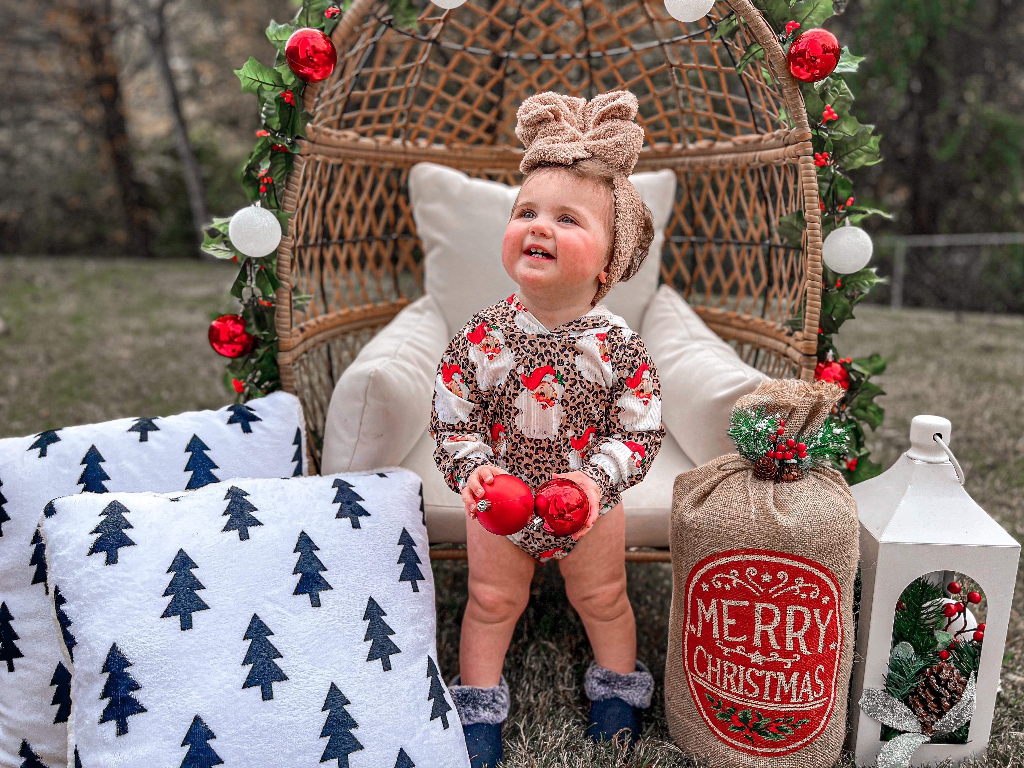 Leopard Santa Ribbed Hooded Romper