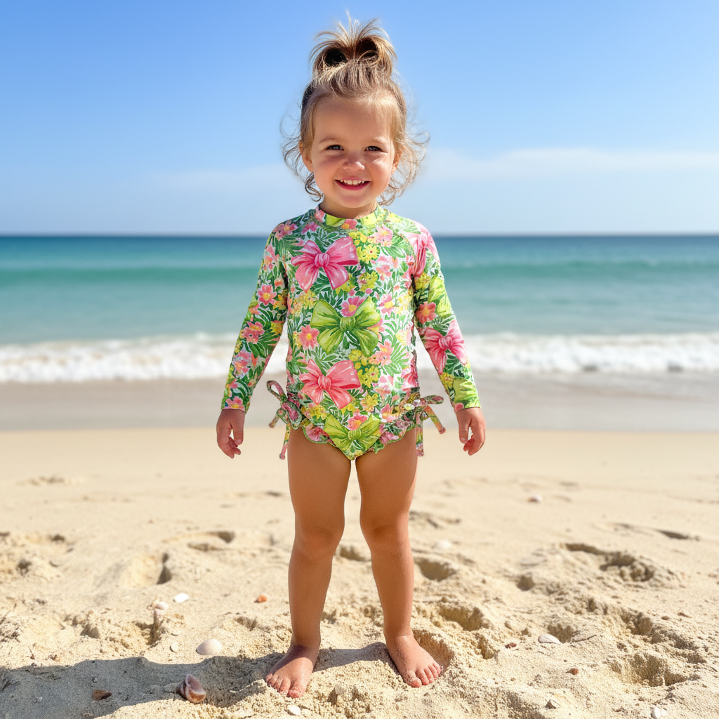 Tropical Bows Rash Guard Swimsuit