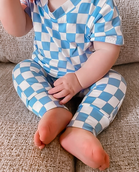 Blue Retro Checkered Harem Romper