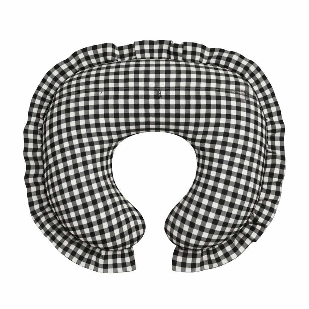 Black White Gingham Ruffle Nursing Pillow Cover
