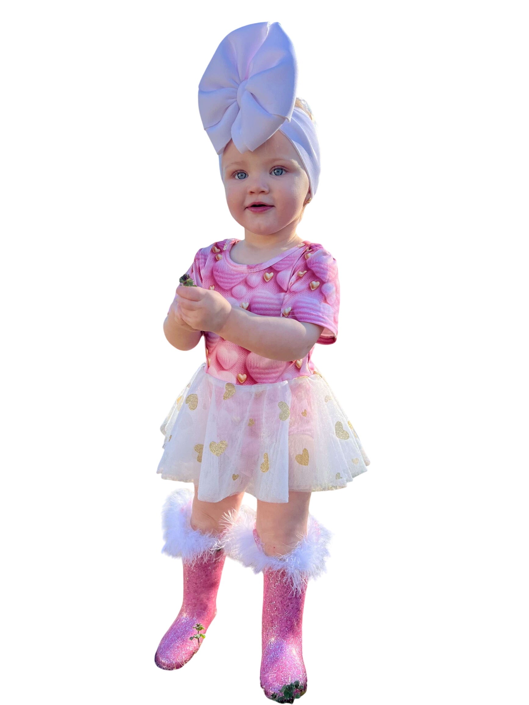 3d Heart Mesh Skirted Romper