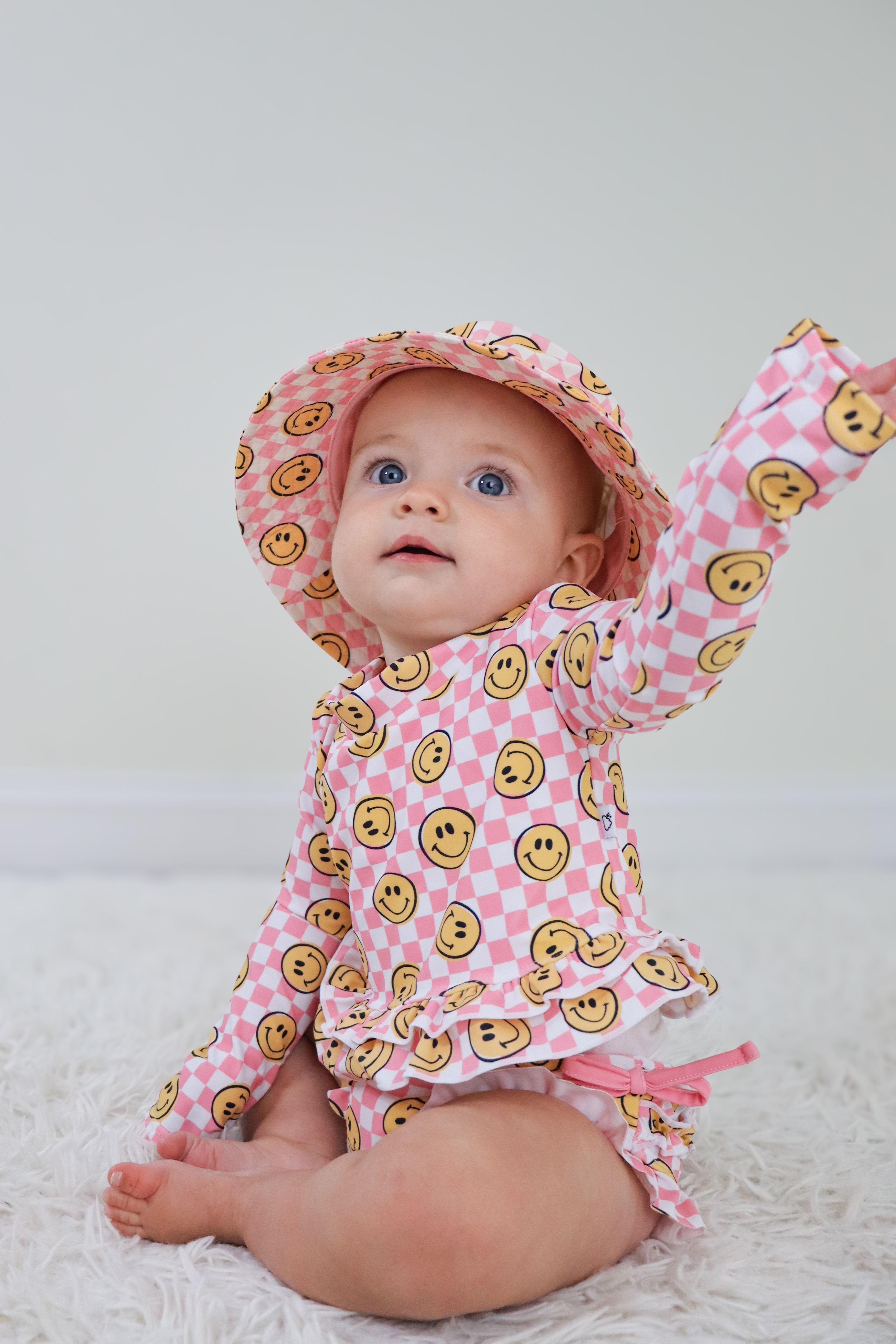 Blushin' Checkers Dream Rash Guard Ruffle Two-piece Swim Suit