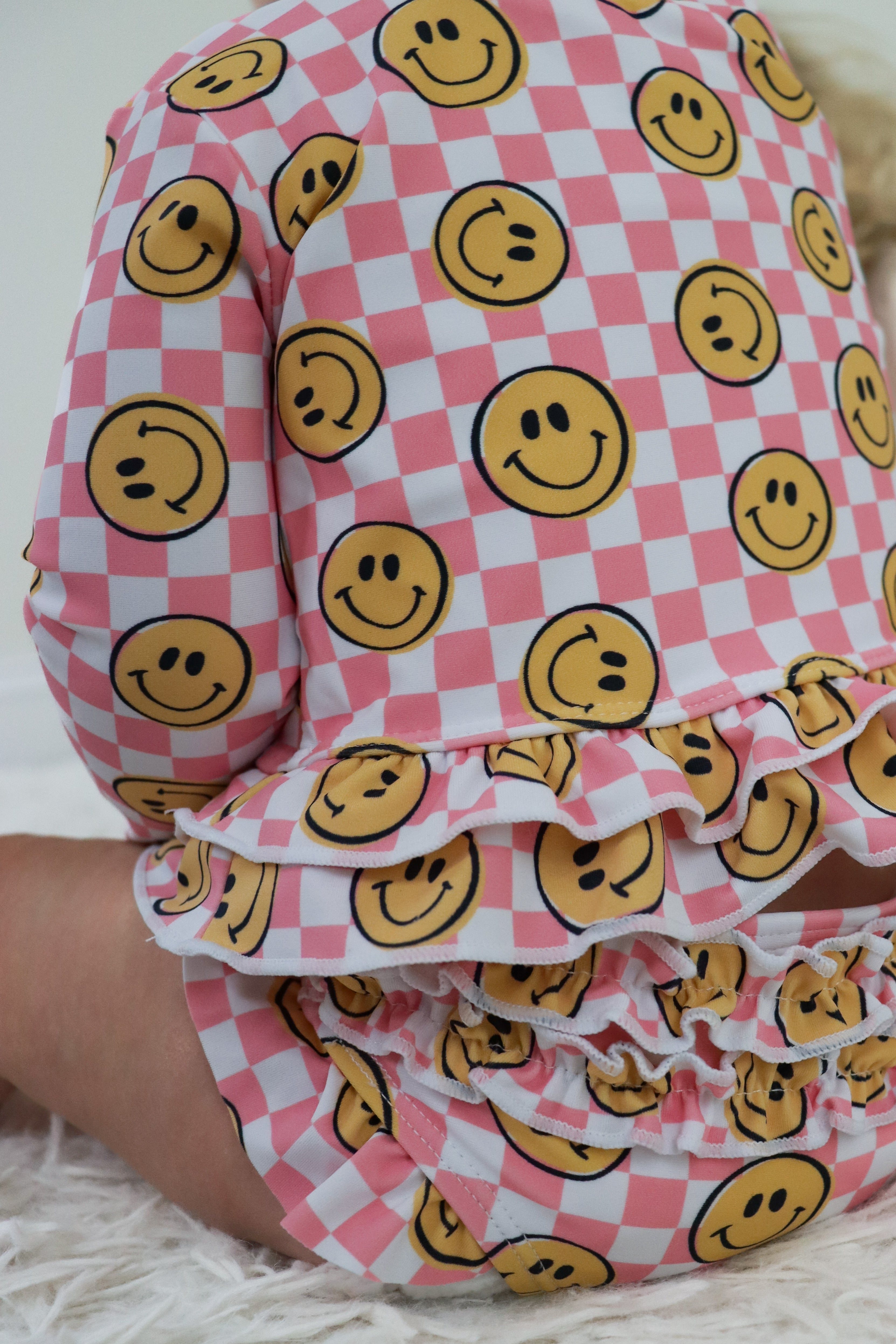 Blushin' Checkers Dream Rash Guard Ruffle Two-piece Swim Suit