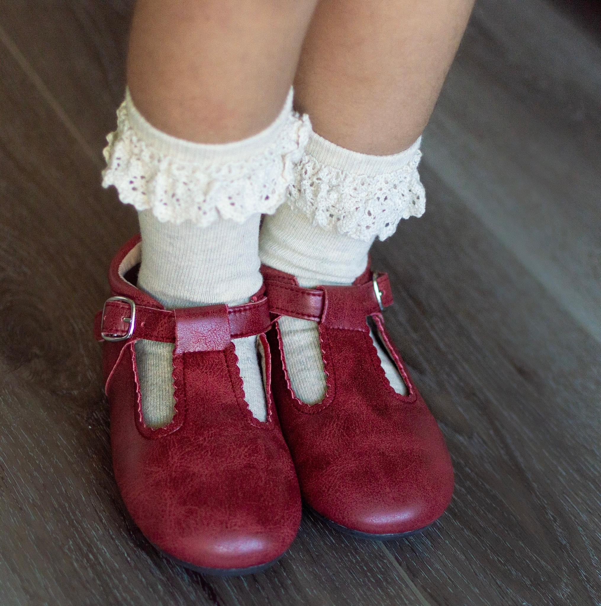 T-straps Bordeaux Distressed Smooth Leather