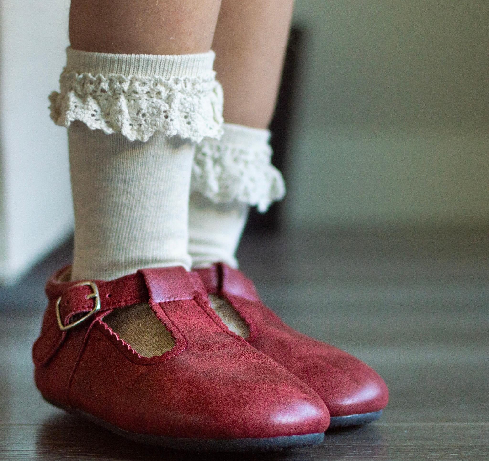 T-straps Bordeaux Distressed Smooth Leather