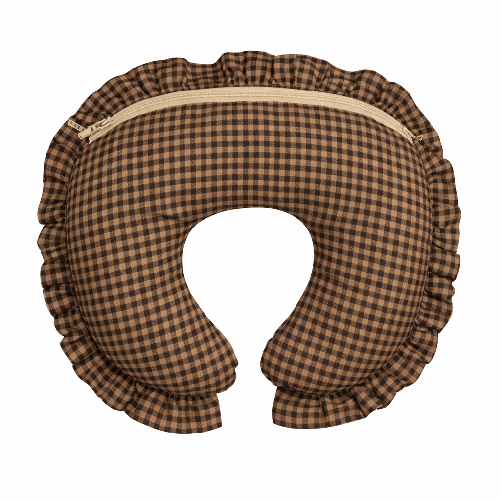 Brown Gingham Ruffle Nursing Pillow Cover