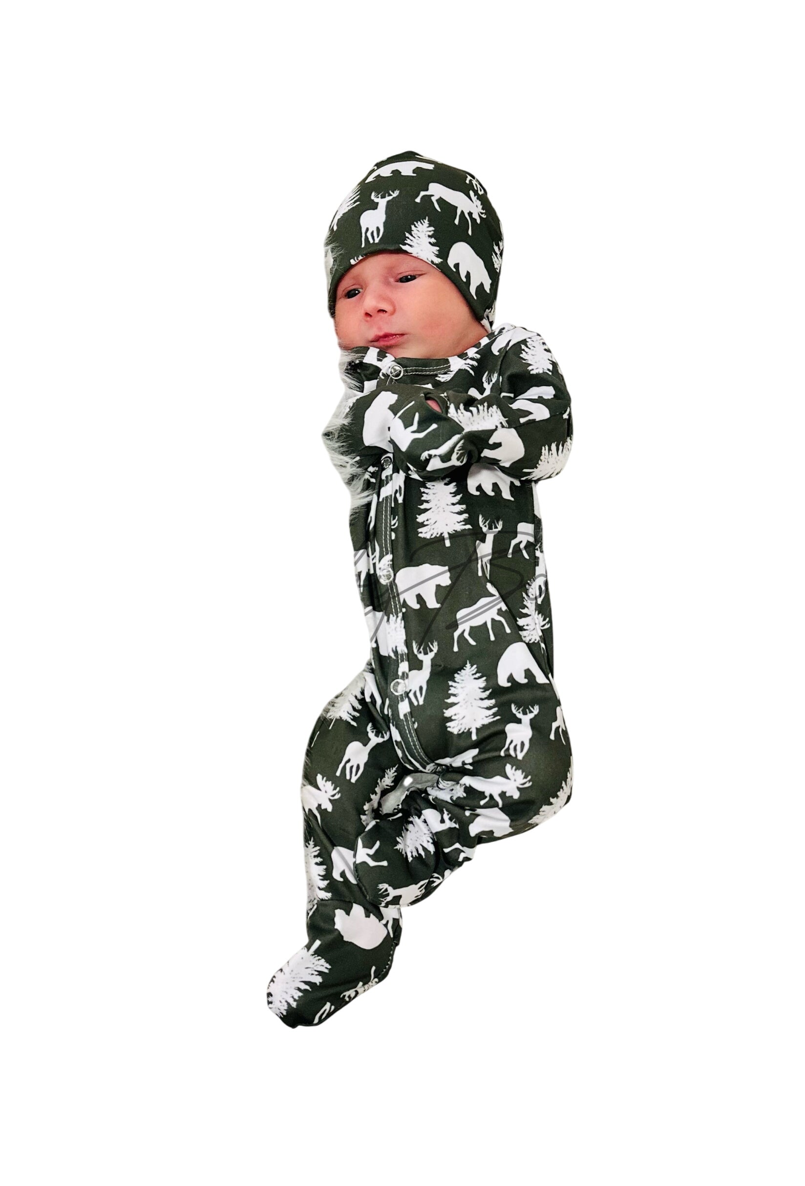 Newborn Hunter Green Woodland Sleeper Set
