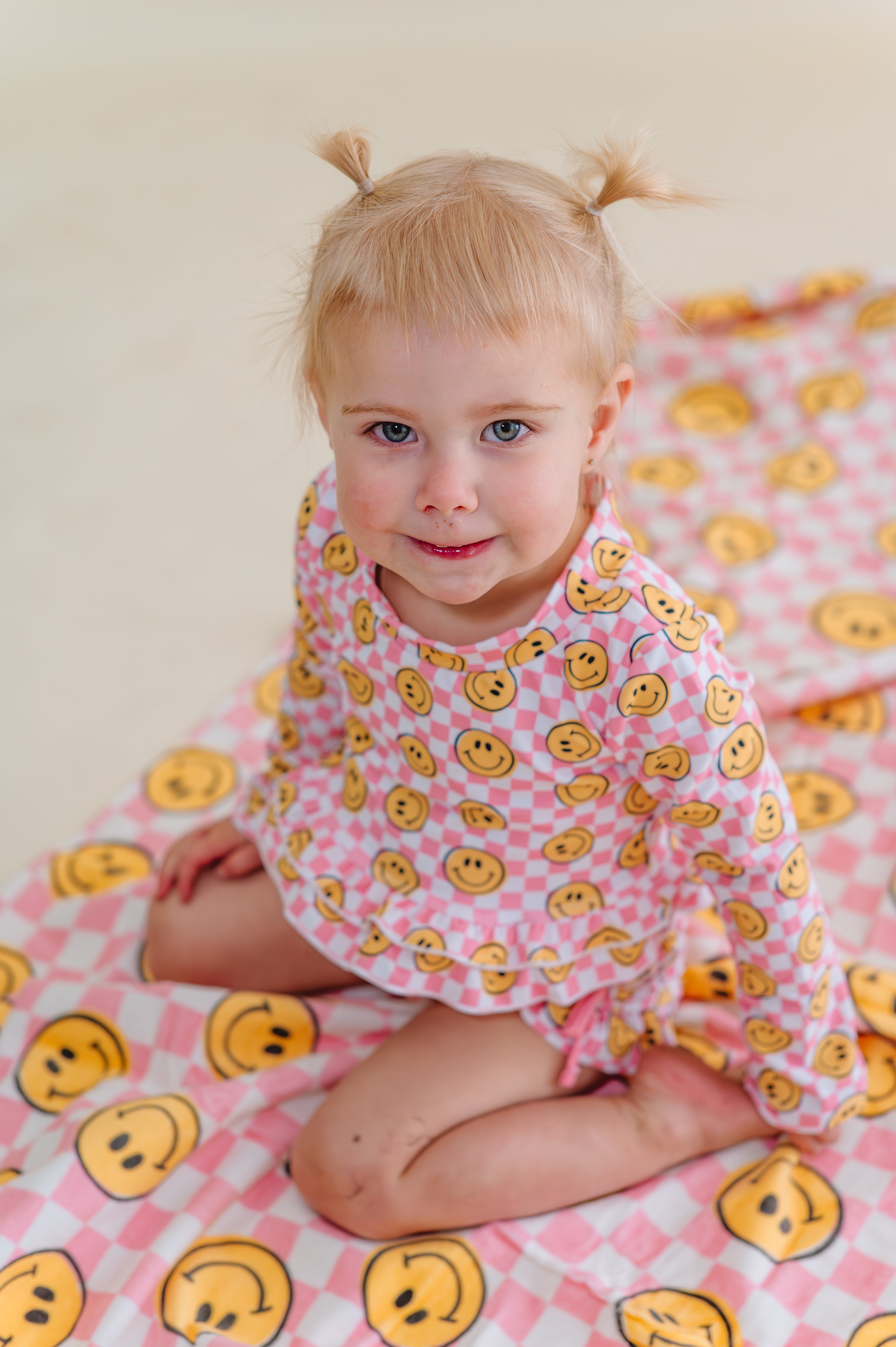 Blushin' Checkers Dream Rash Guard Ruffle Two-piece Swim Suit