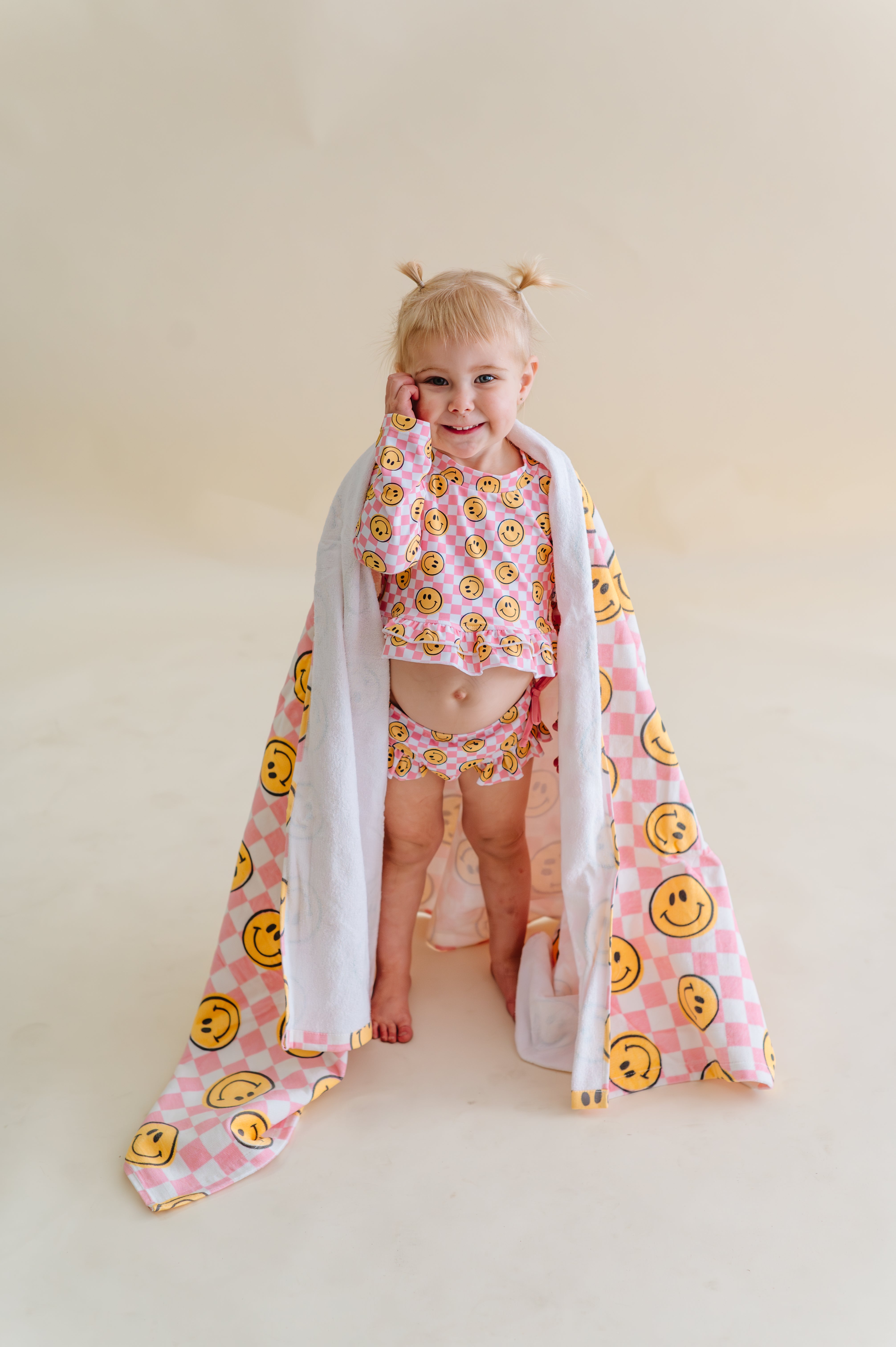 Blushin' Checkers Dream Rash Guard Ruffle Two-piece Swim Suit