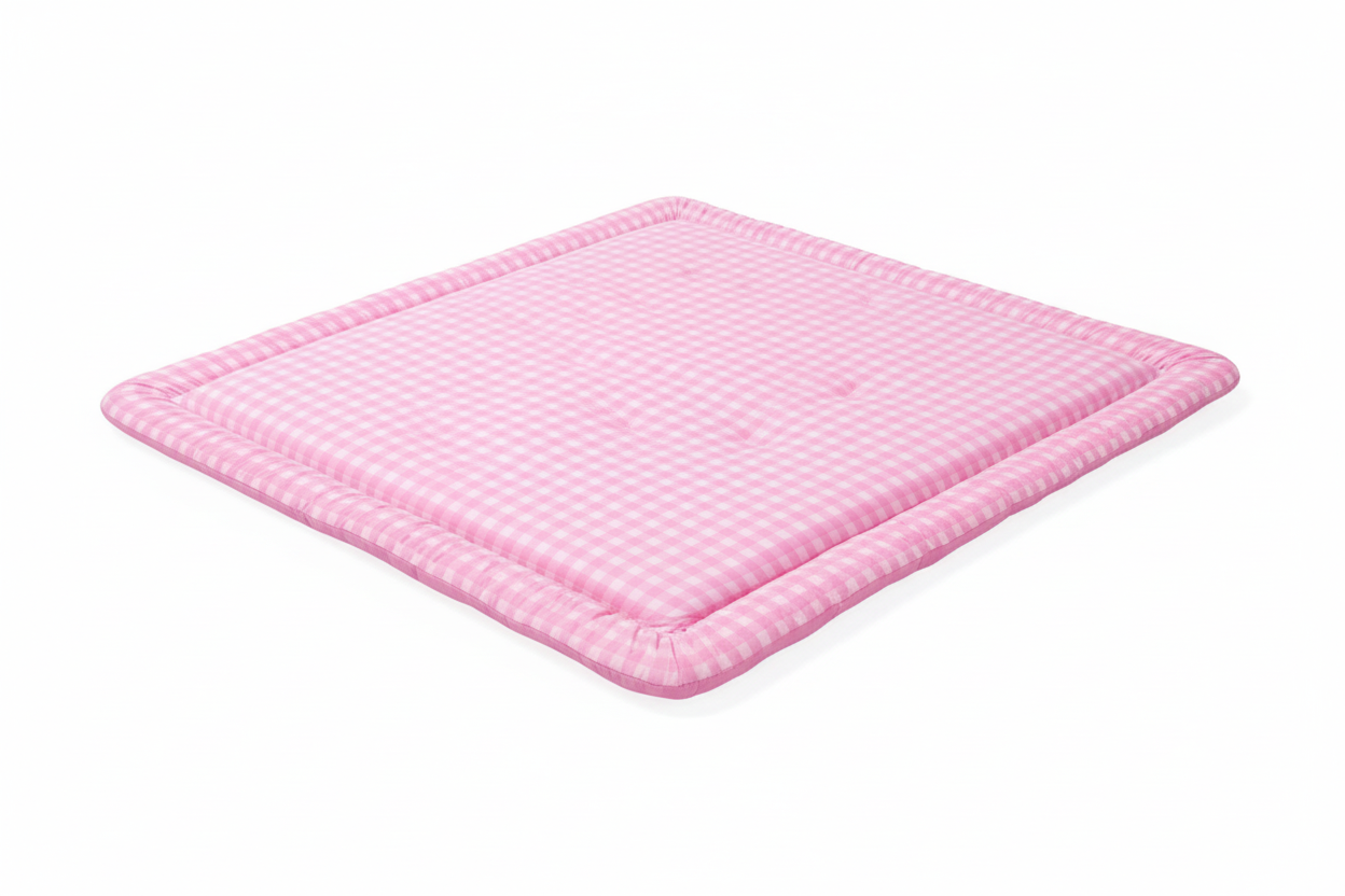 Pink Gingham Padded Baby Play Mat