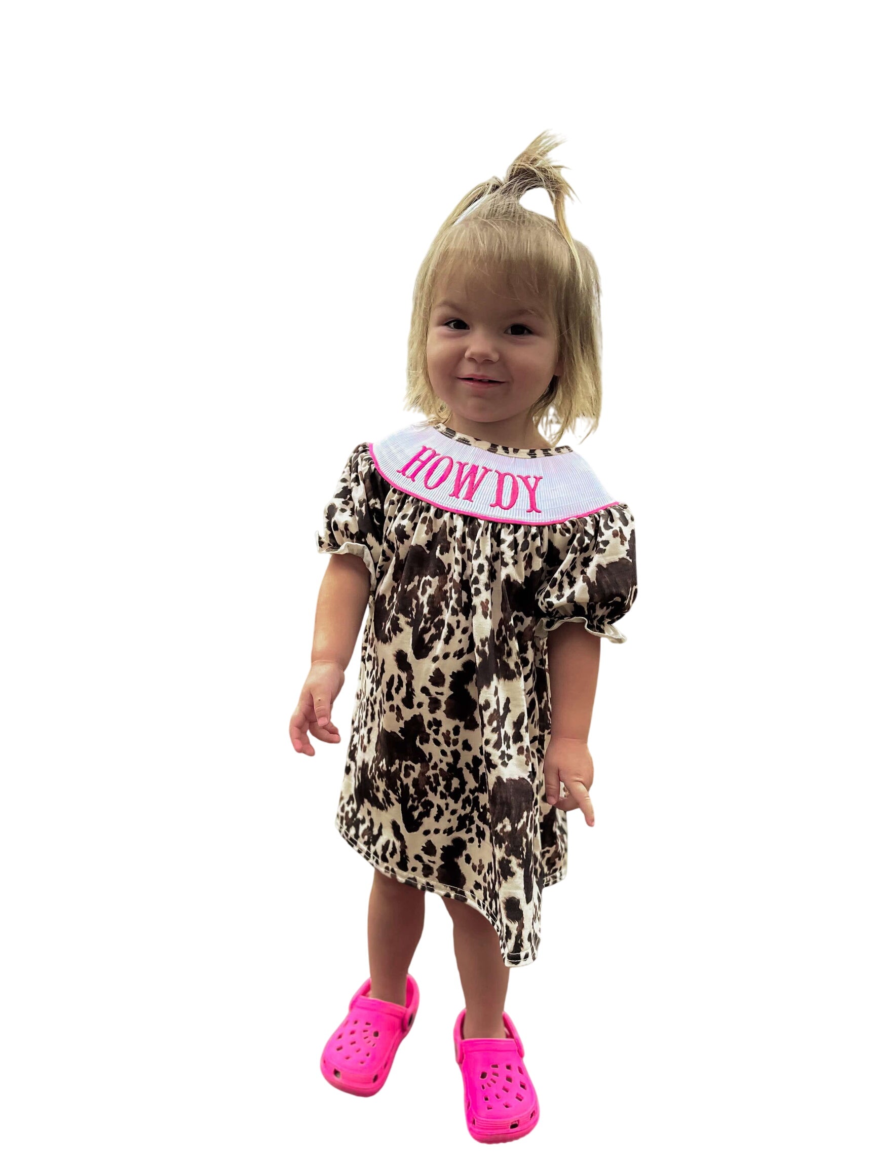 Smocked Cowhide Howdy Dress