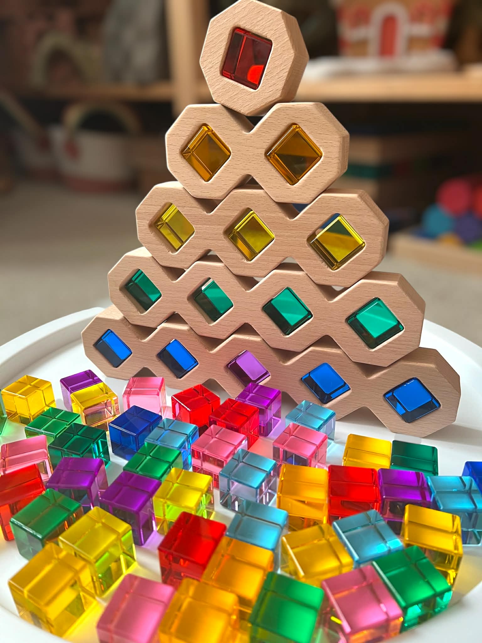 12 Pcs Wooden Windows Building Block Set With Storage Tray