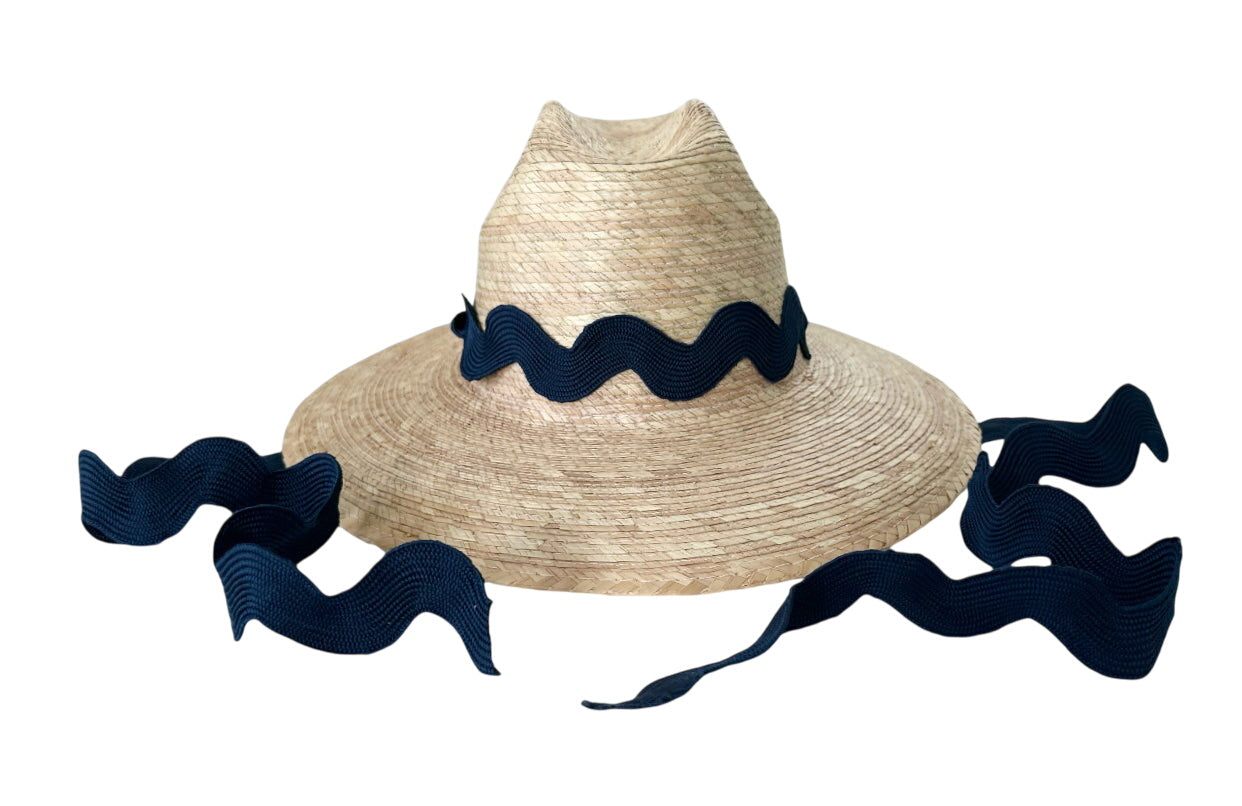 Petunia Girl's Sun Hat - Navy Ric-rac Ribbon
