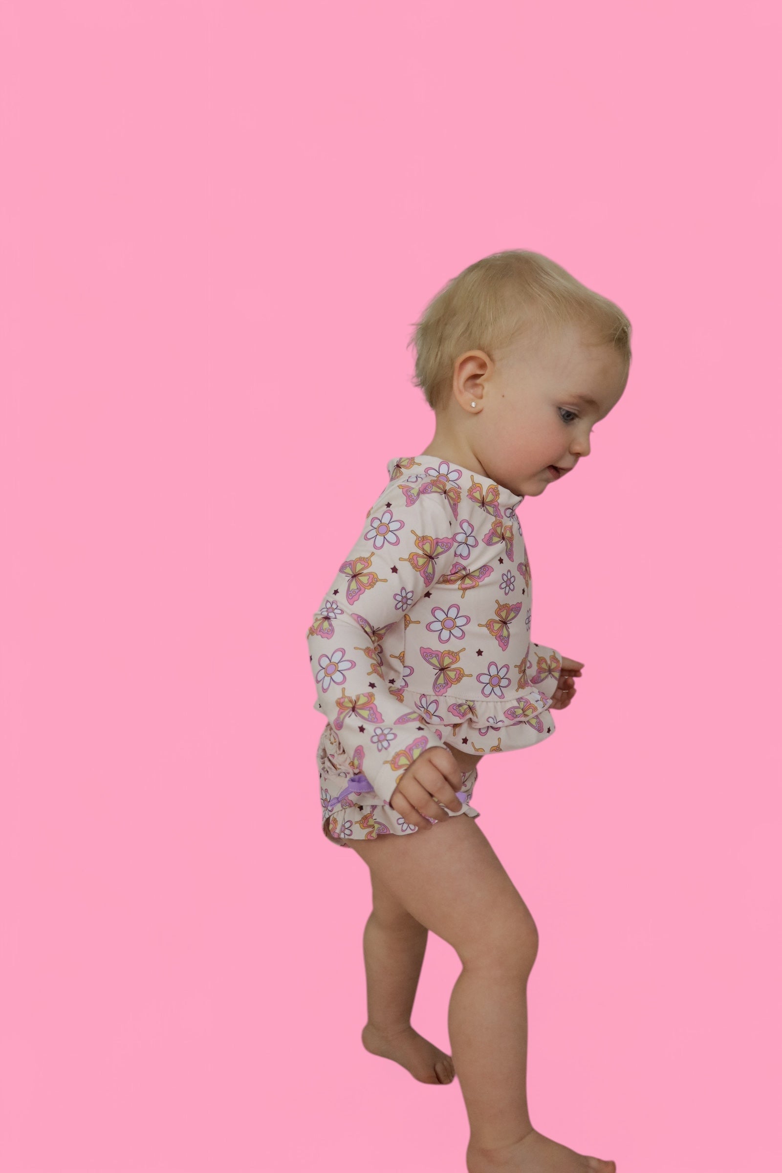 Blossomin’ Butterfly Dream 2-piece Rash Guard Ruffle Swim Suit