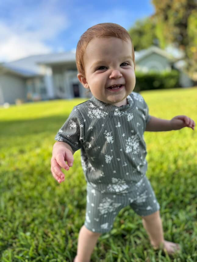 Minimal Floral Olive Ribbed Biker Shorts Lounge Set