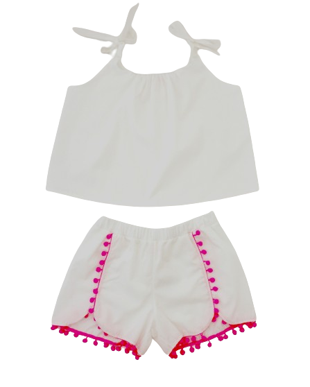Chiara Set White Hot Pink Pompon