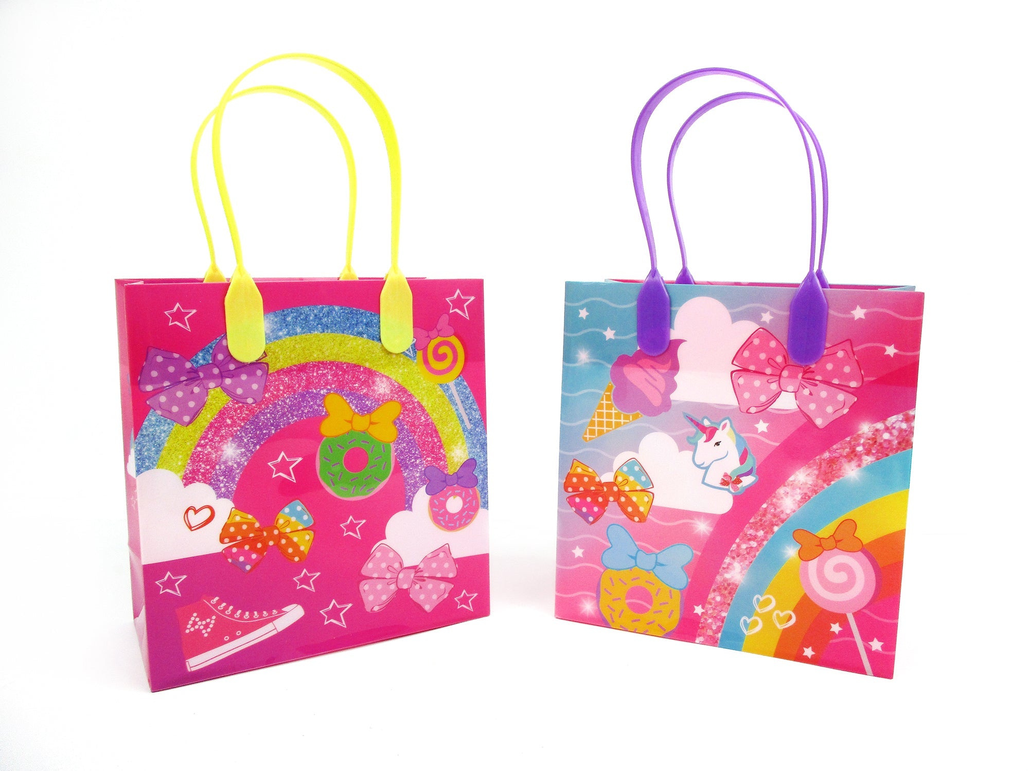 Rainbow Unicorn Bows Emoji Party Favor Bags Treat Bags - Set Of 6 Or 12