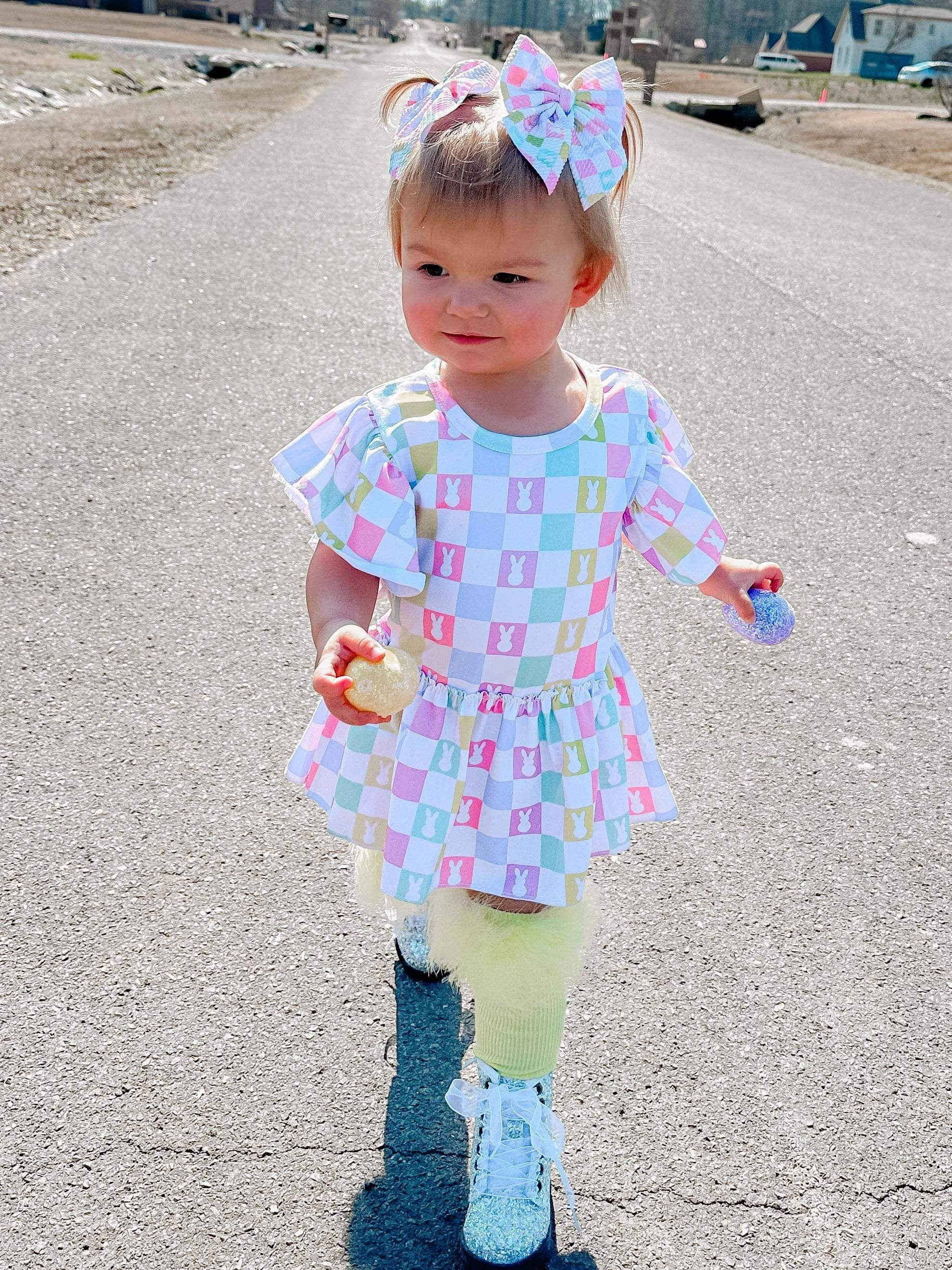 Bunny Checkered Skirted Romper