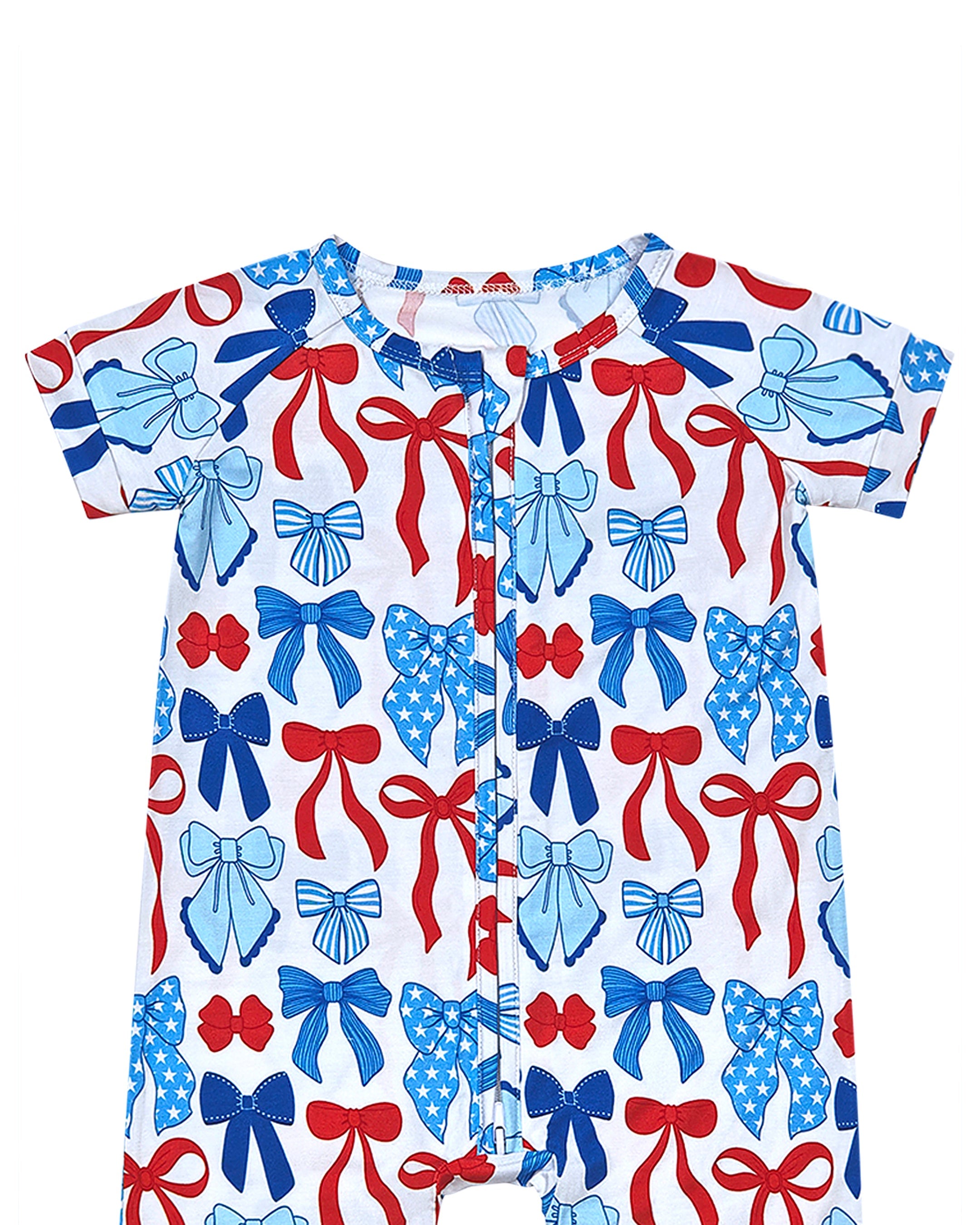 Bamboo Shorty Romper | Red-white & Bows