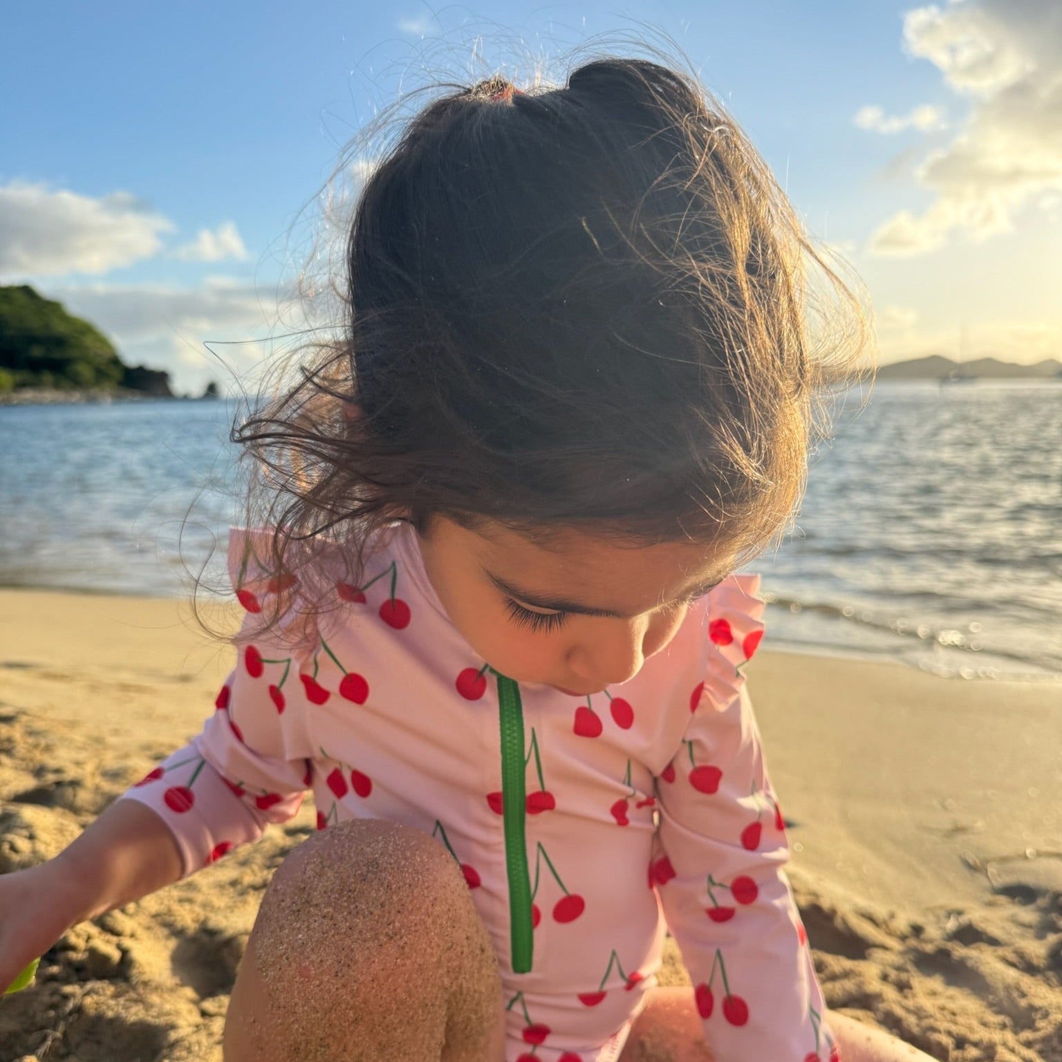 Upf 50+ Recycled Polyester Cherry Kid Zipped Rashguard Onepiece