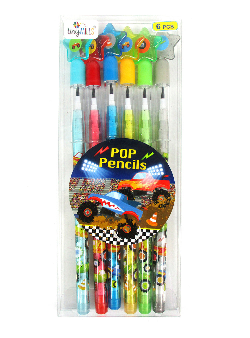 Monster Truck Stackable Point Pencils - Set Of 6