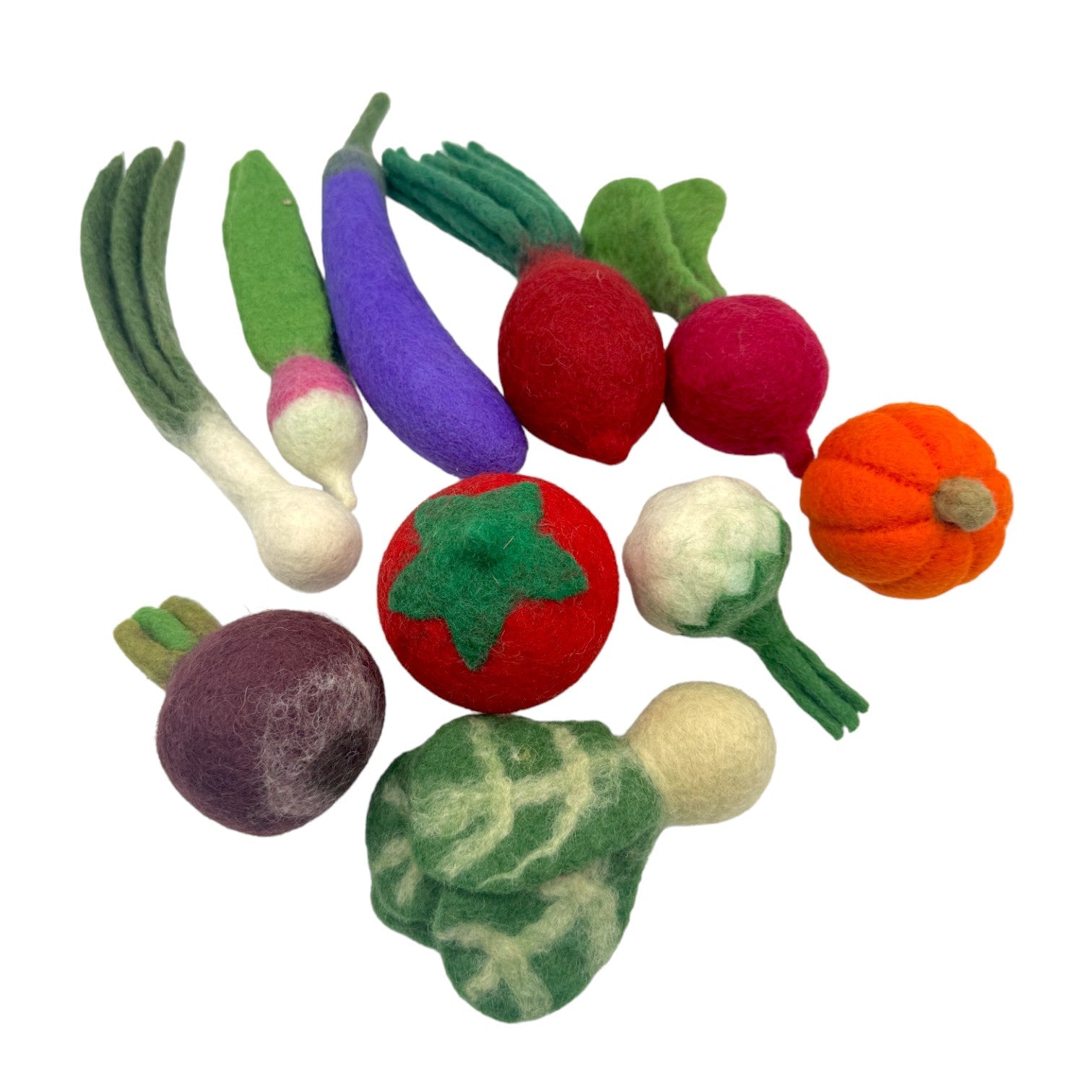 handmade In Nepal 100% Wool Felt Foods Play Set For Pretend Cooking And Farmer's Market Play