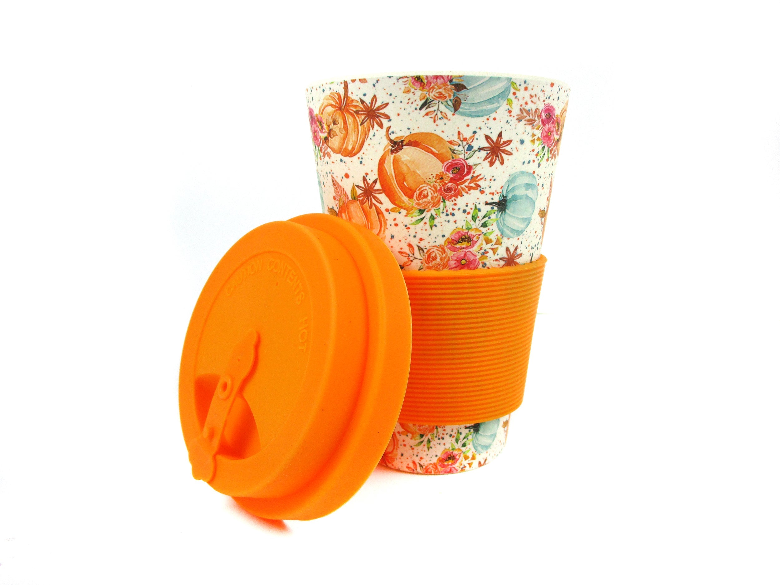 Eco-friendly Reusable Plant Fiber 14 Oz Travel Mug With Fall Harvest Pumpkin Design