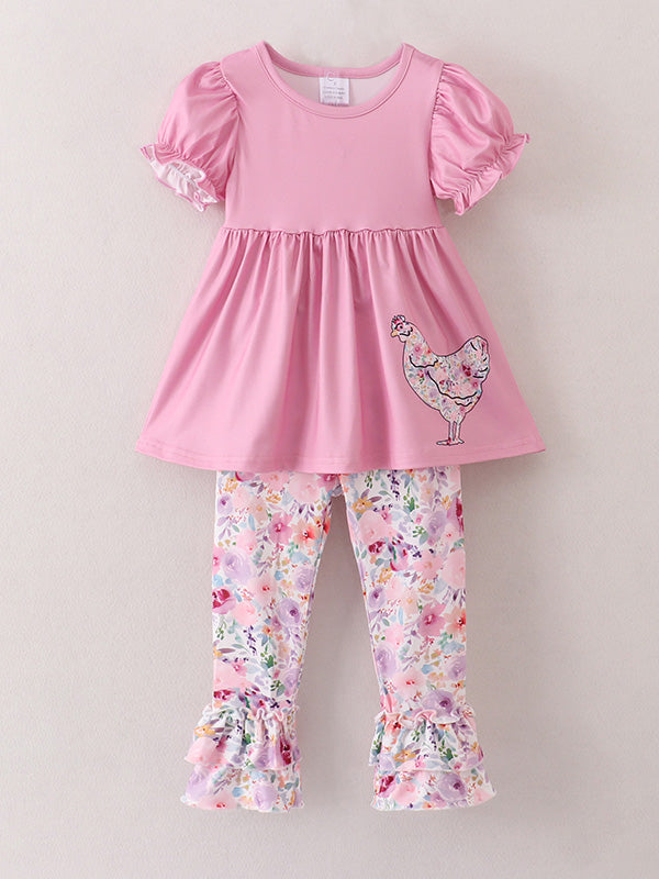 Pink Girls Farm Animals Bell Bottoms Outfit
