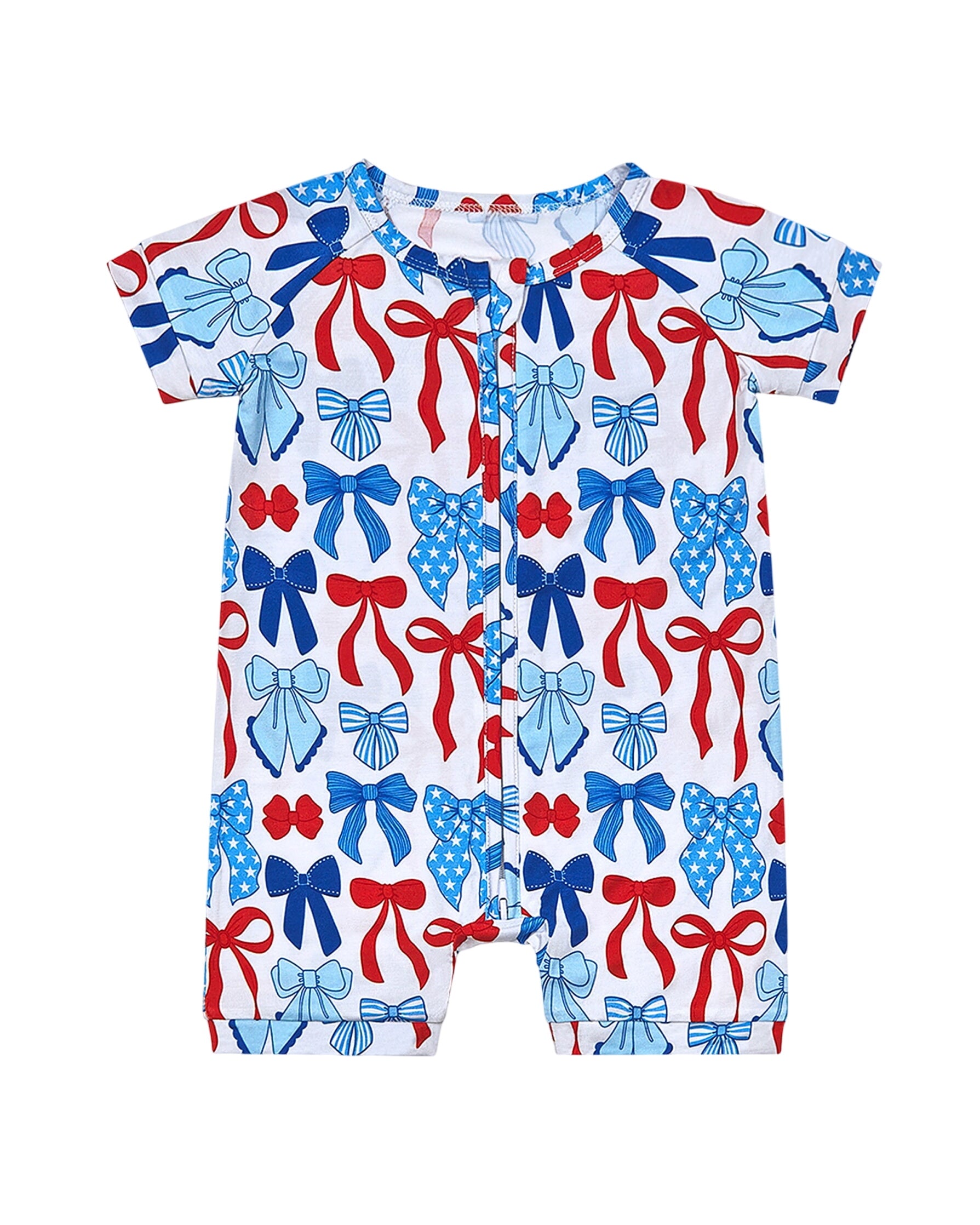 Bamboo Shorty Romper | Red-white & Bows