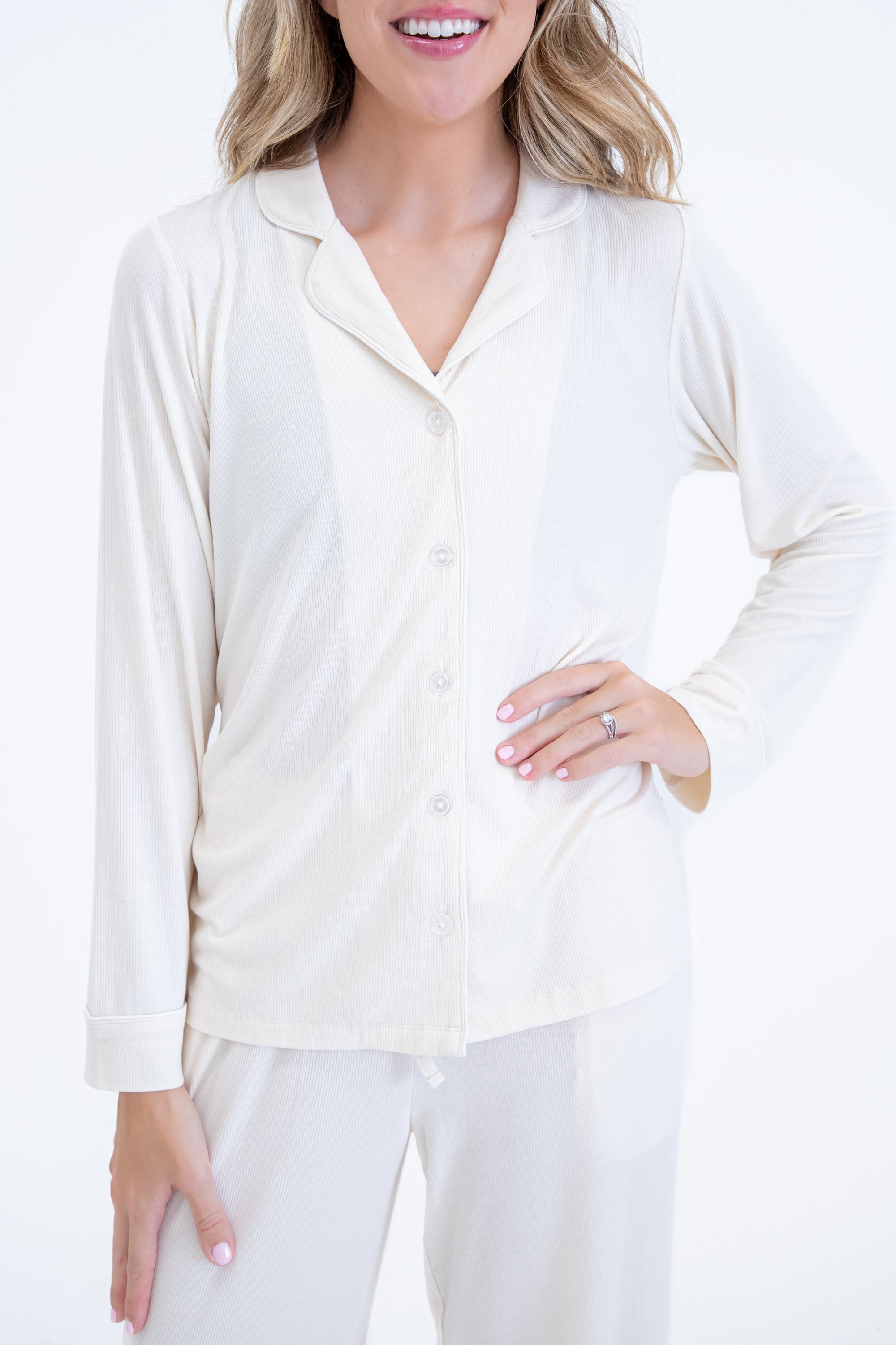 Ivory Ribbed Women's Lounge Set