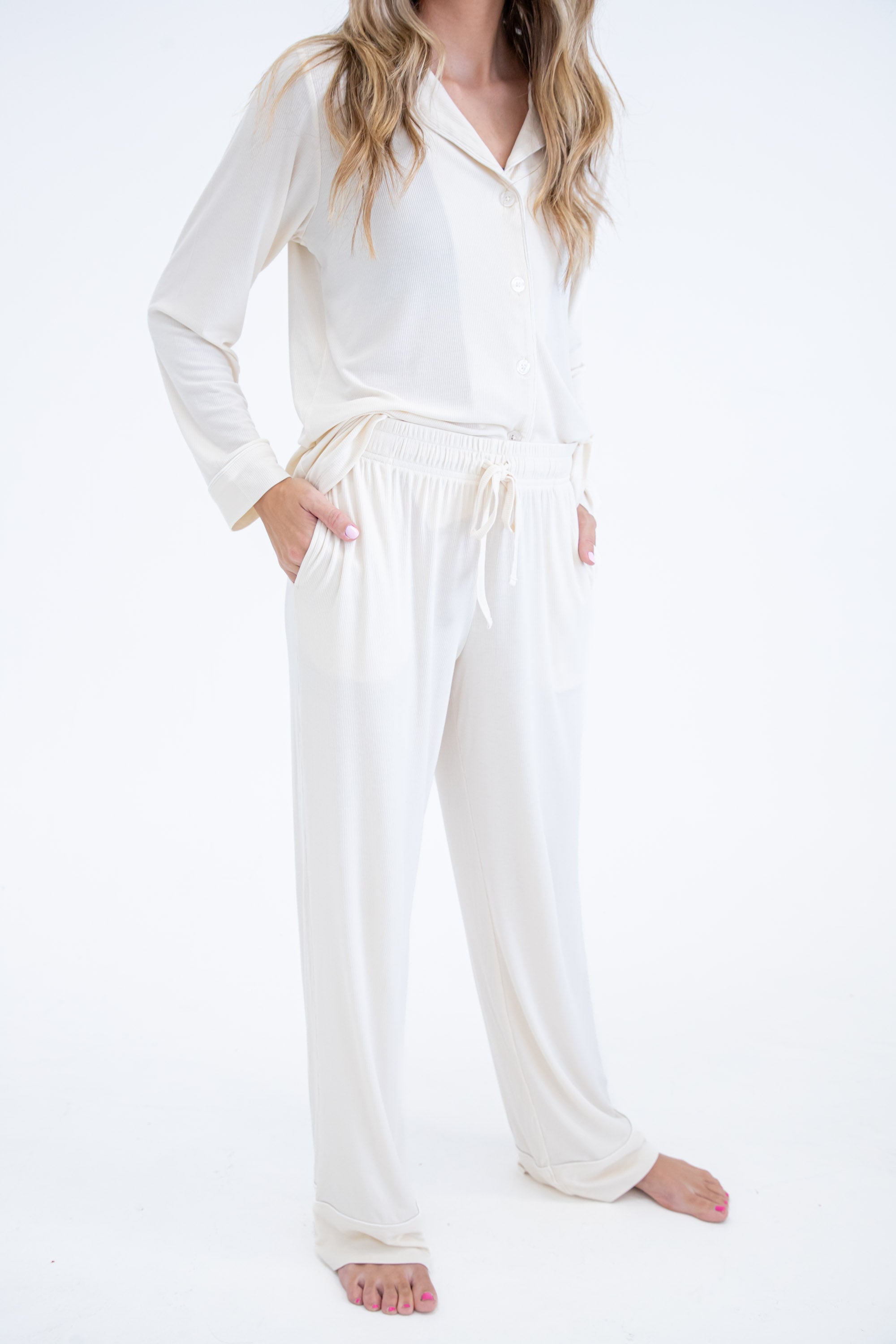 Ivory Ribbed Women's Lounge Set
