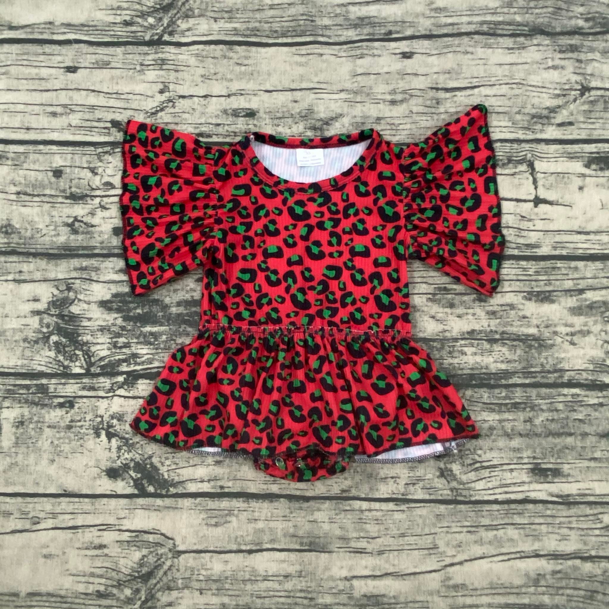 Christmas Leopard Ribbed Skirted Romper