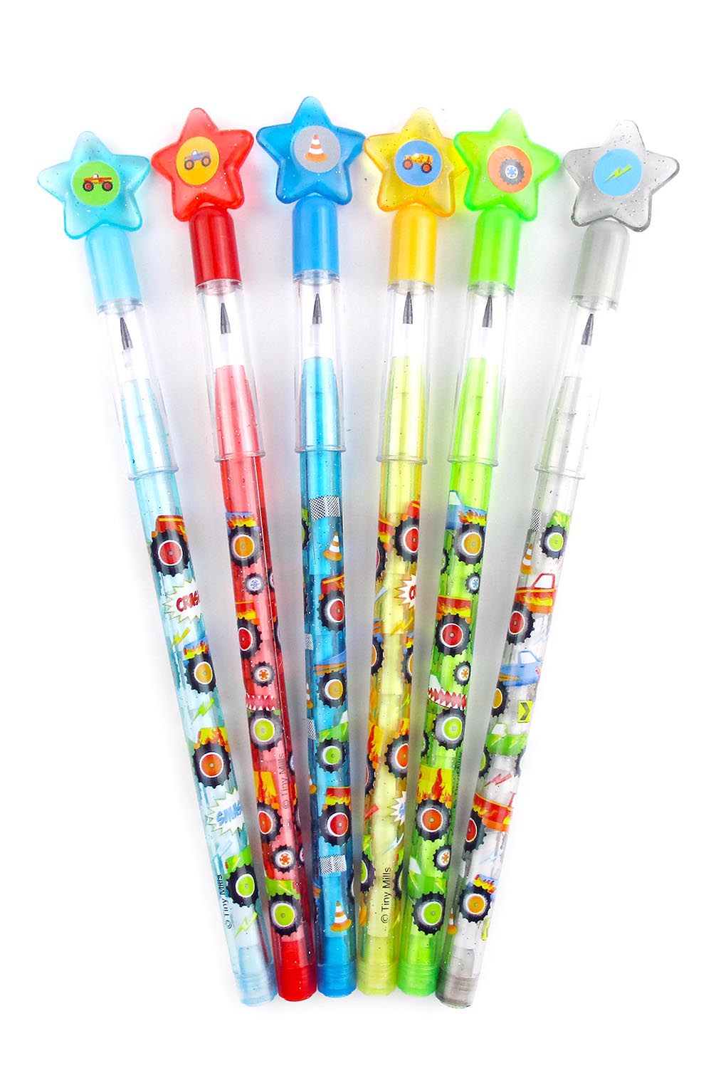 Monster Truck Stackable Point Pencils - Set Of 6