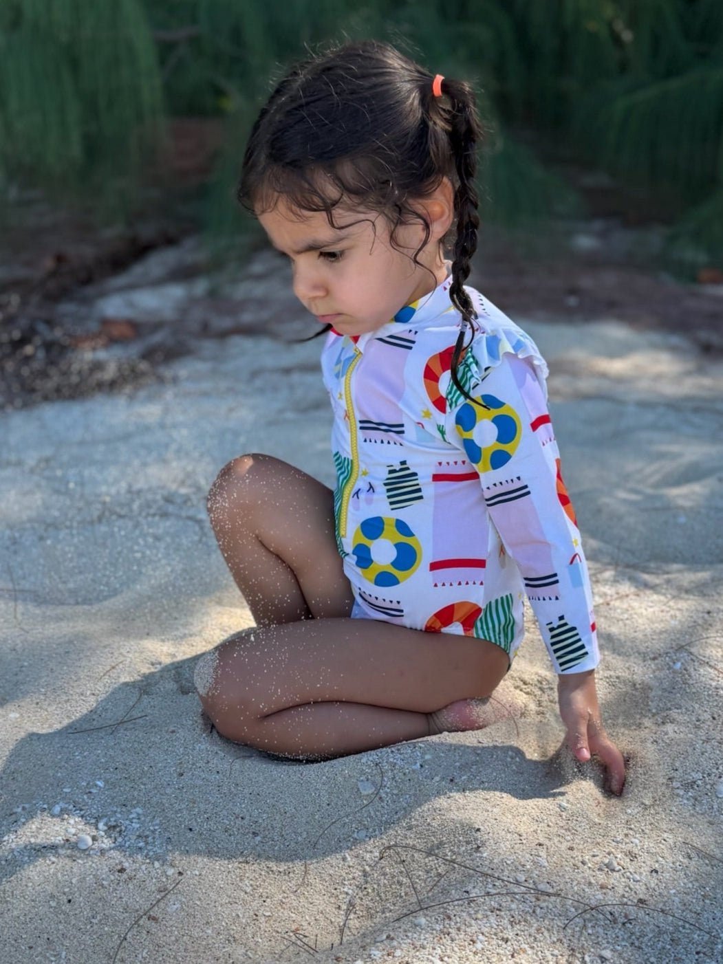 Upf 50+ Recycled Polyester Beach Baby Zipped Rashguard Onepiece